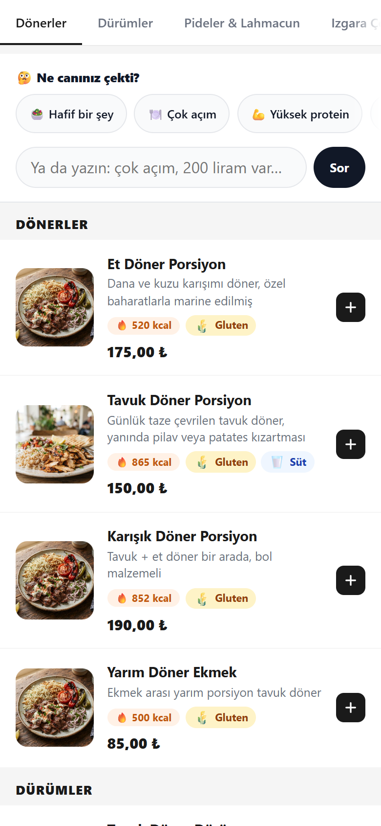 Vemiko Menü canlı demo: Mehmet Et Lokantası menüsü, telefon görünümü; kategoriler, ürünler ve fiyatlar, örnek veri